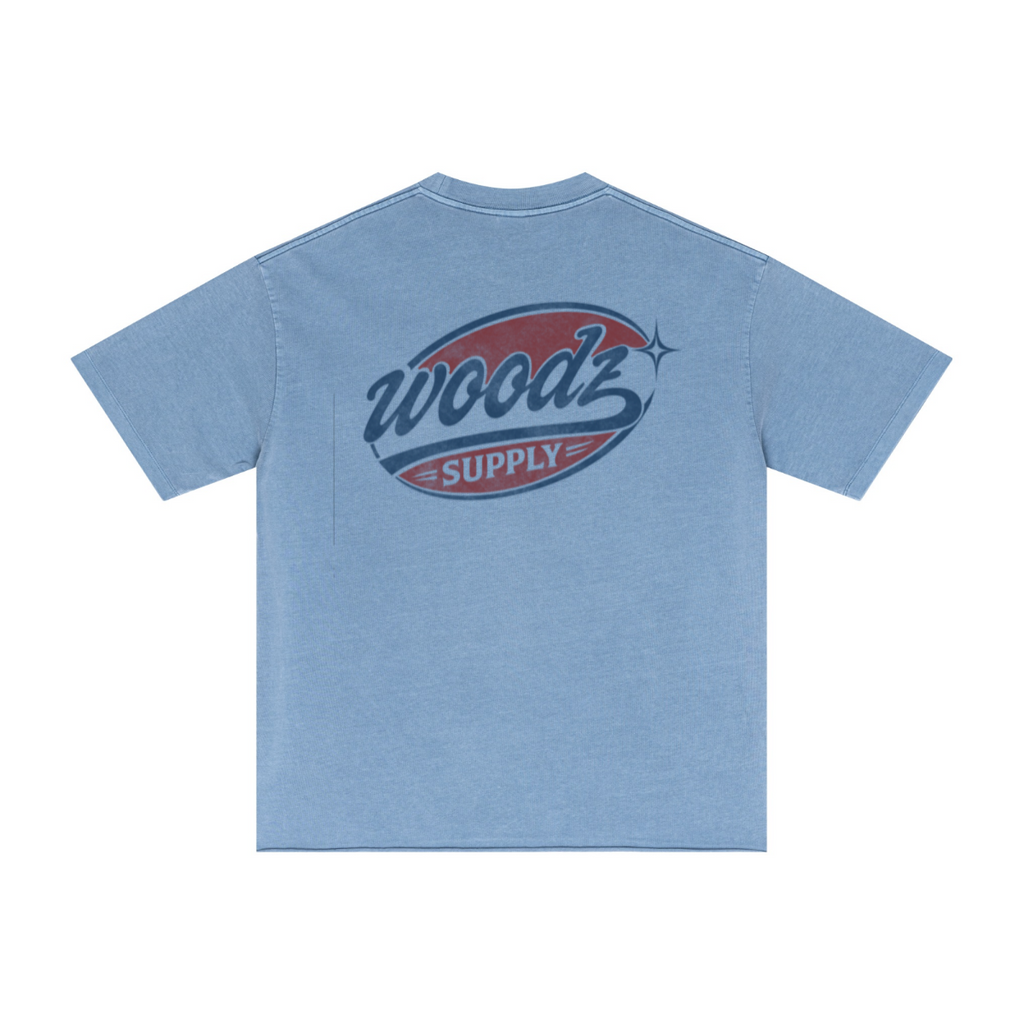 275GSM Men’s Raw-Edge Pigment-Wash T-shirt Blue