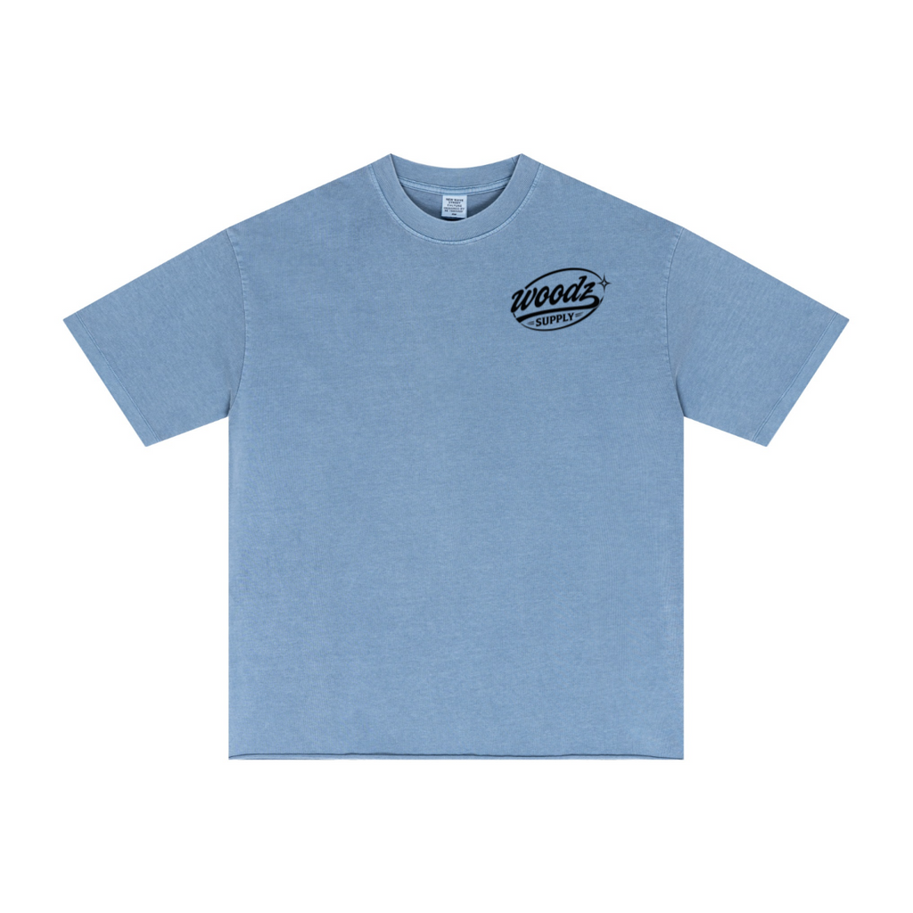 275GSM Men’s Raw-Edge Pigment-Wash T-shirt Blue