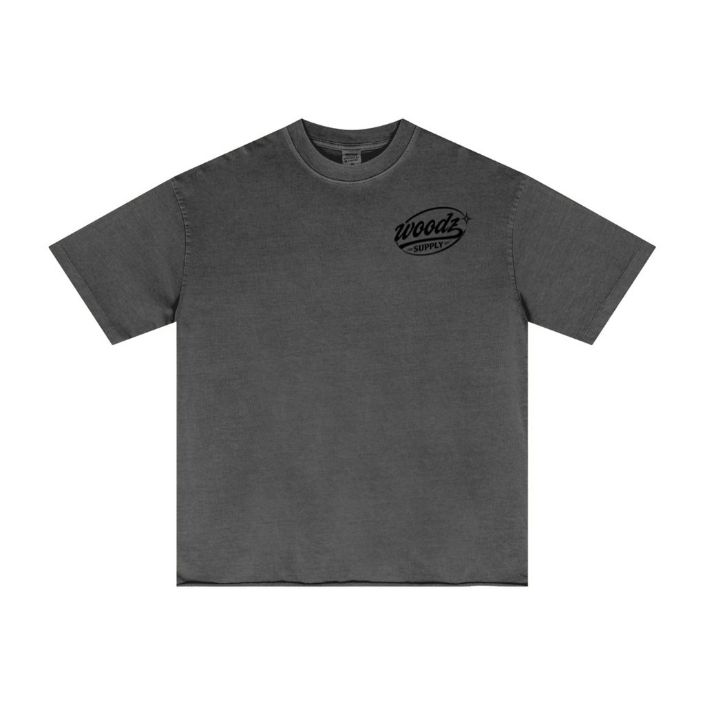275GSM Men’s Raw-Edge Pigment-Wash T-shirt Dark grey