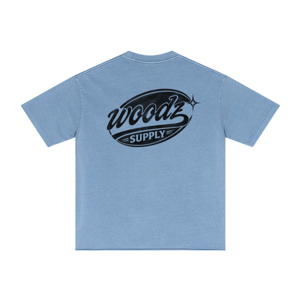 275GSM Men’s Raw-Edge Pigment-Wash T-shirt Blue