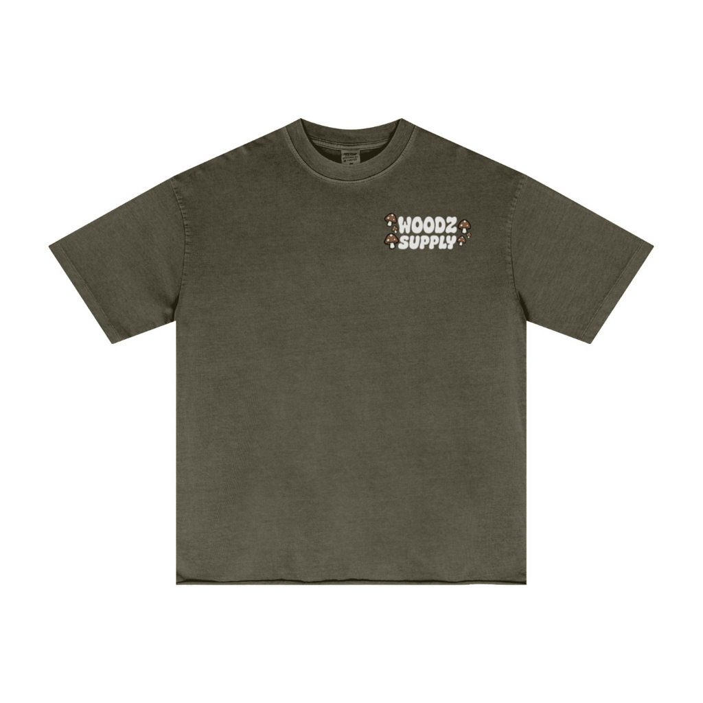 275GSM Men’s Raw-Edge Pigment-Wash T-shirt Dark green