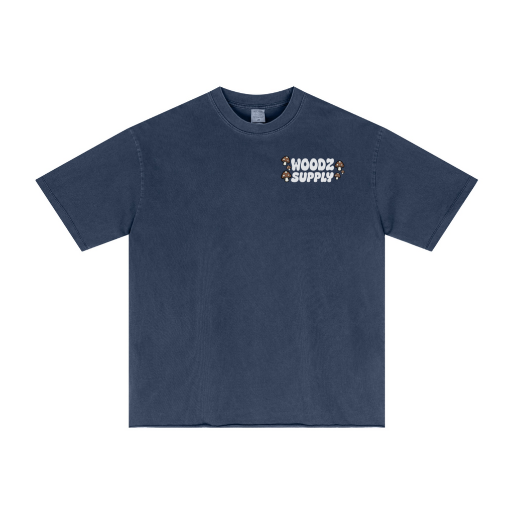 275GSM Men’s Raw-Edge Pigment-Wash T-shirt Dark blue