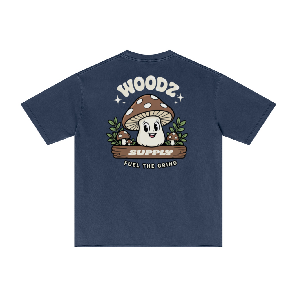 275GSM Men’s Raw-Edge Pigment-Wash T-shirt Dark blue