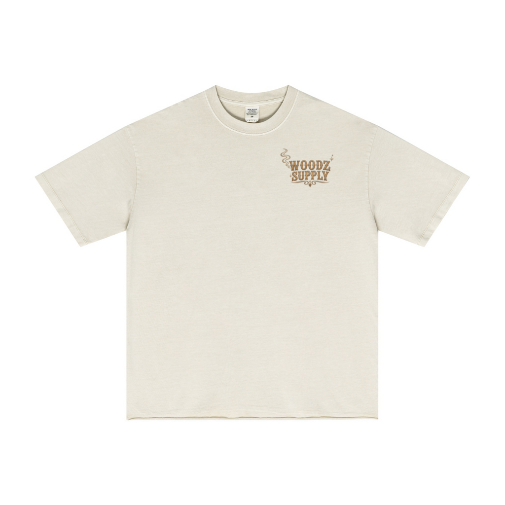 275GSM Men’s Raw-Edge Pigment-Wash T-shirt Apricot