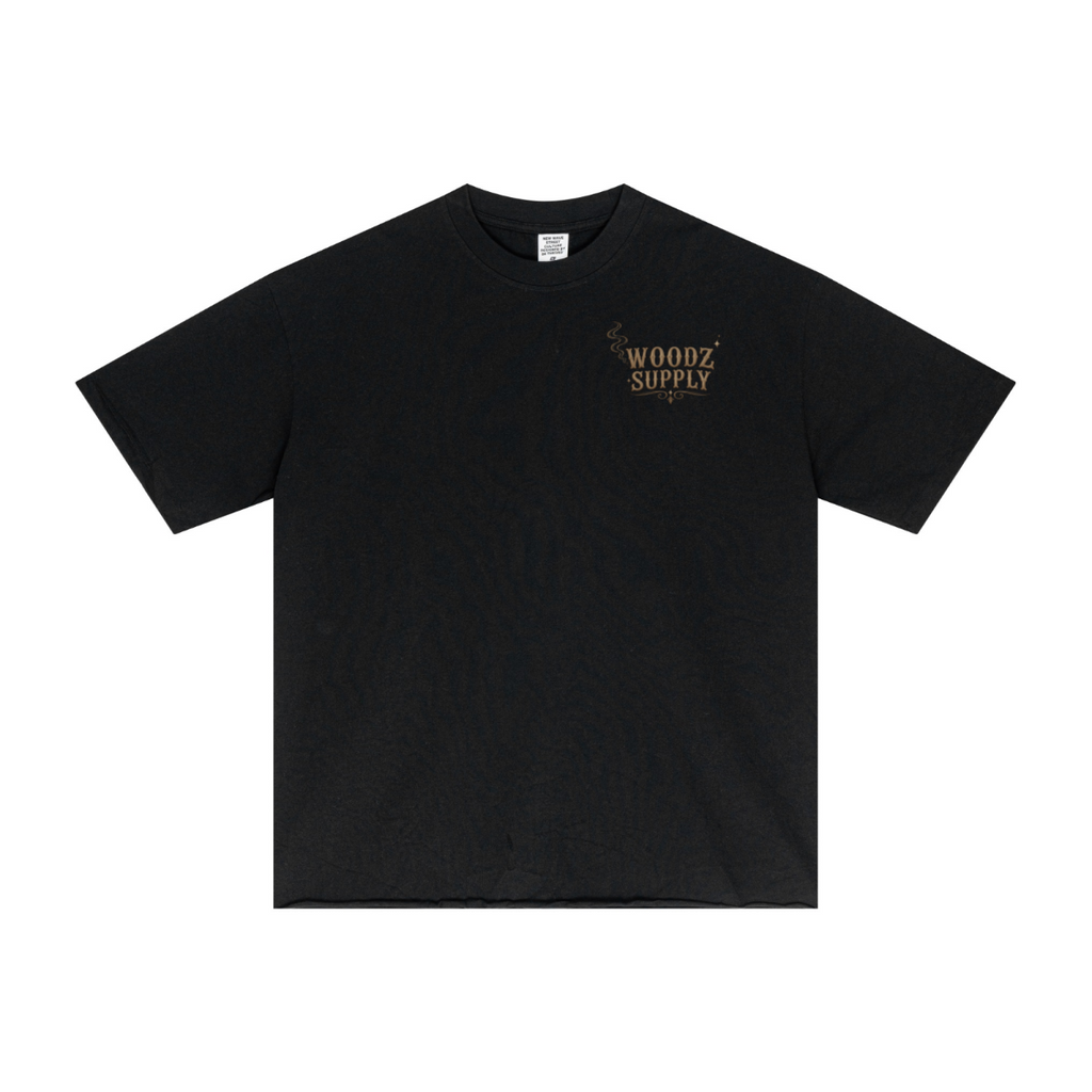 275GSM Men’s Raw-Edge Pigment-Wash T-shirt Black