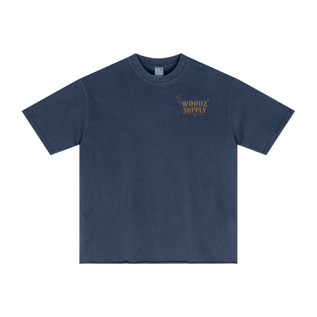 275GSM Men’s Raw-Edge Pigment-Wash T-shirt Dark blue