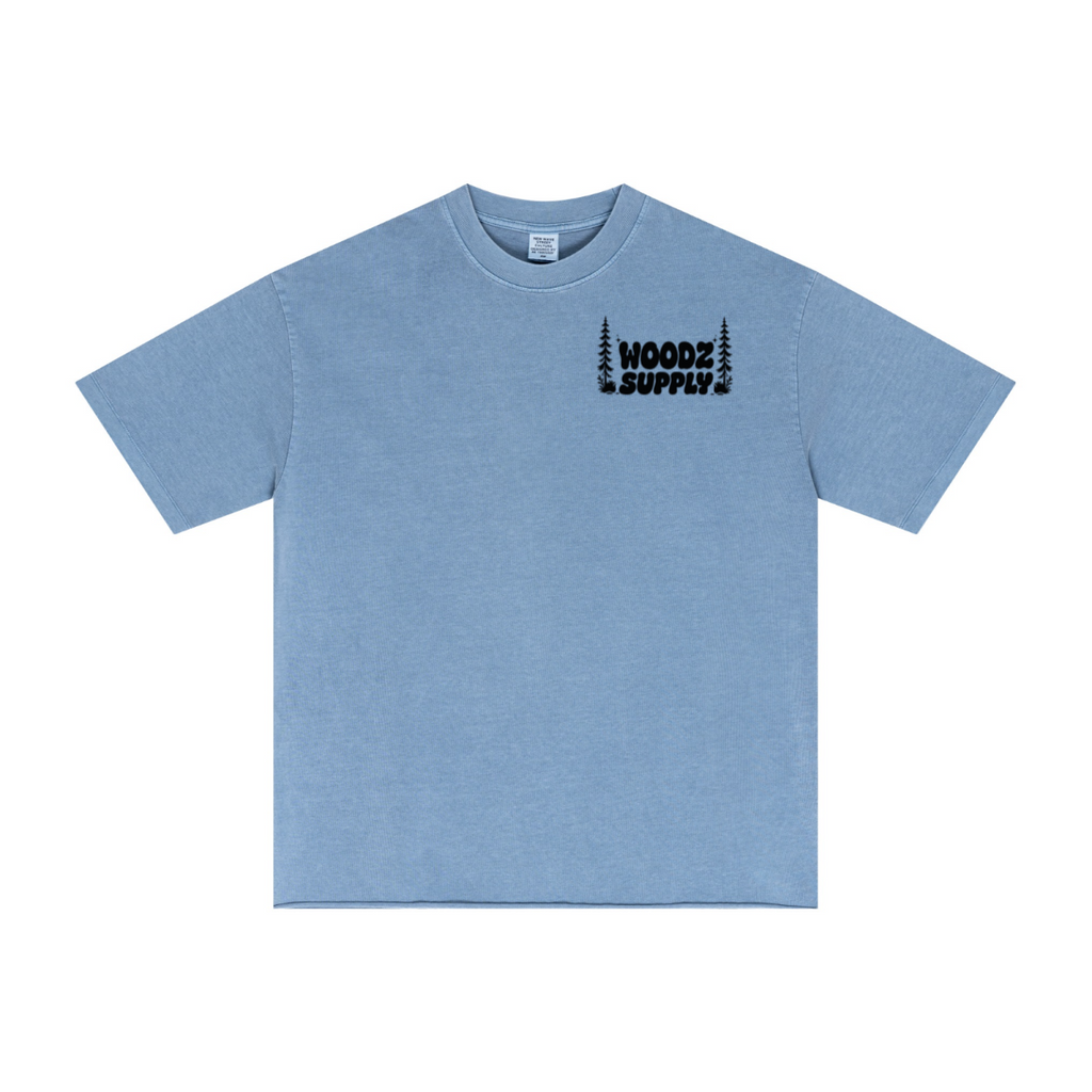 275GSM Men’s Raw-Edge Pigment-Wash T-shirt Blue