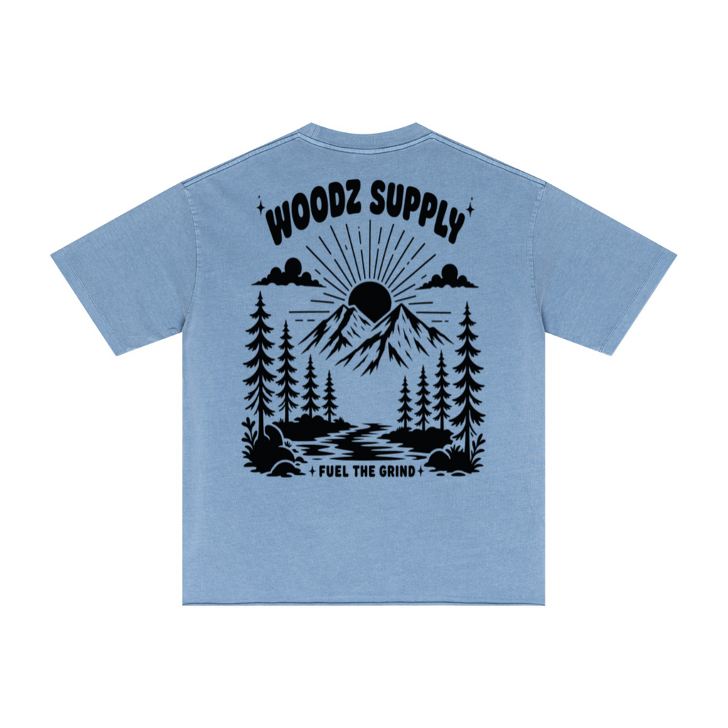 275GSM Men’s Raw-Edge Pigment-Wash T-shirt Blue