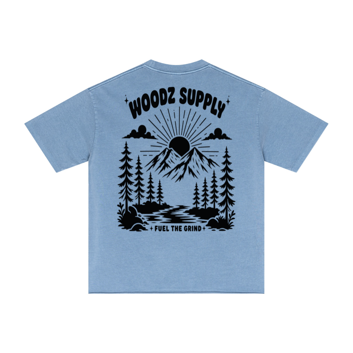 275GSM Men’s Raw-Edge Pigment-Wash T-shirt Blue