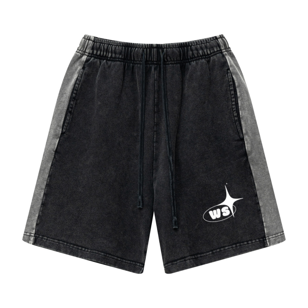 370GSM Unisex Heavyweight Contrast Snow-Washed Shorts Black/Dark Grey