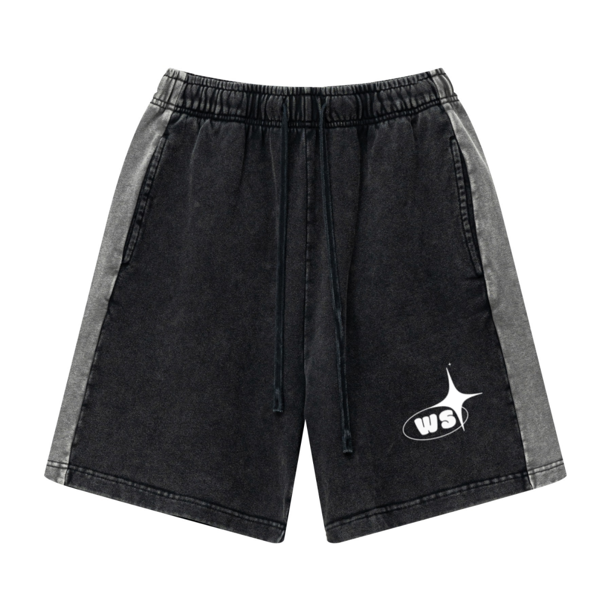 370GSM Unisex Heavyweight Contrast Snow-Washed Shorts Black/Dark Grey