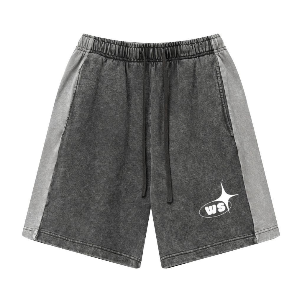 370GSM Unisex Heavyweight Contrast Snow-Washed Shorts Dark Grey/Light Grey