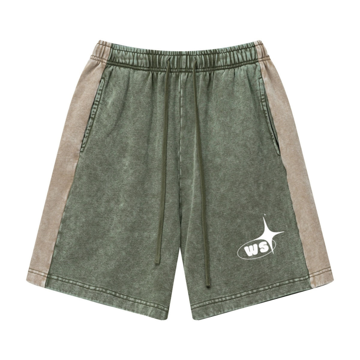 370GSM Unisex Heavyweight Contrast Snow-Washed Shorts Military Green/Khaki