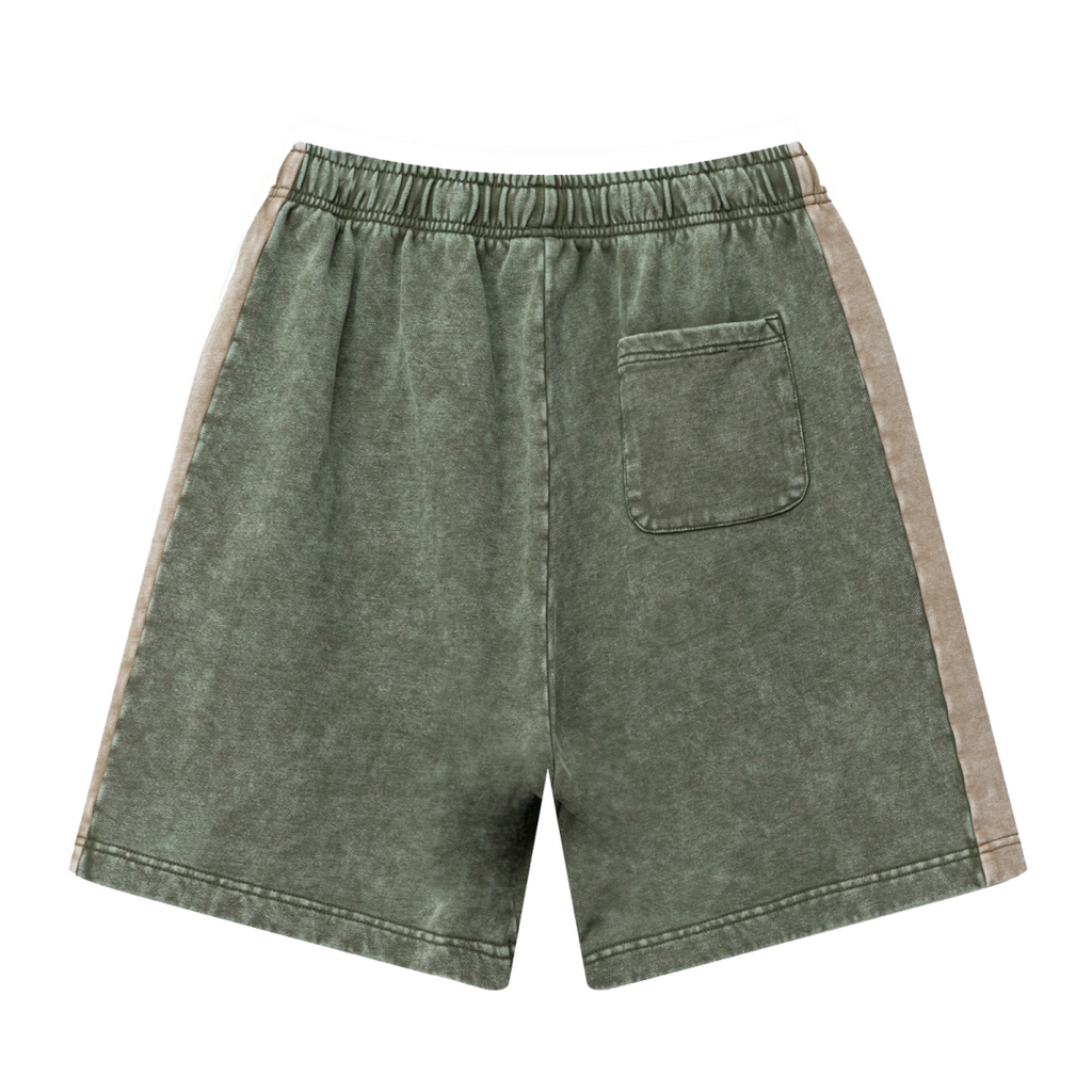 370GSM Unisex Heavyweight Contrast Snow-Washed Shorts Military Green/Khaki