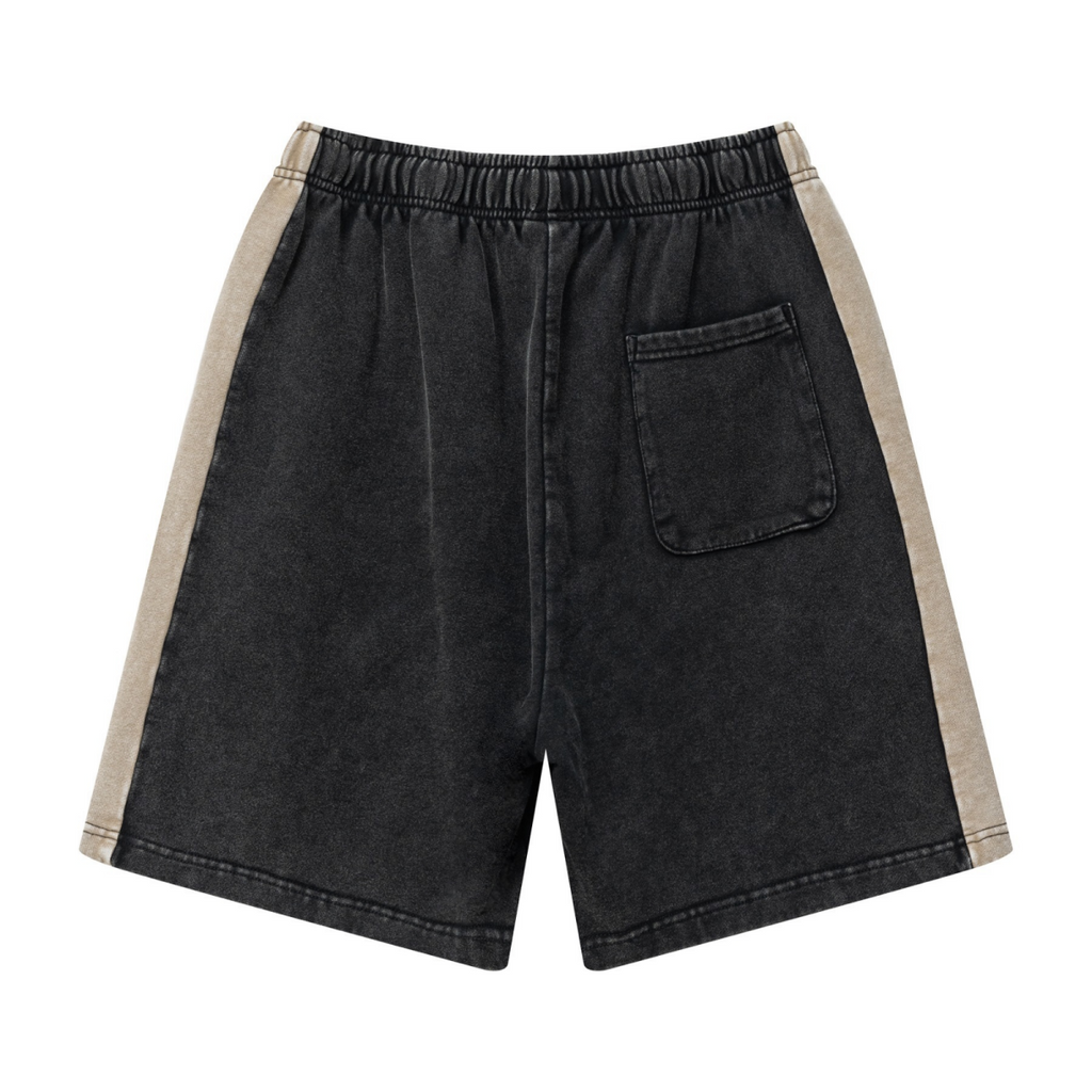 370GSM Unisex Heavyweight Contrast Snow-Washed Shorts Black/Khaki