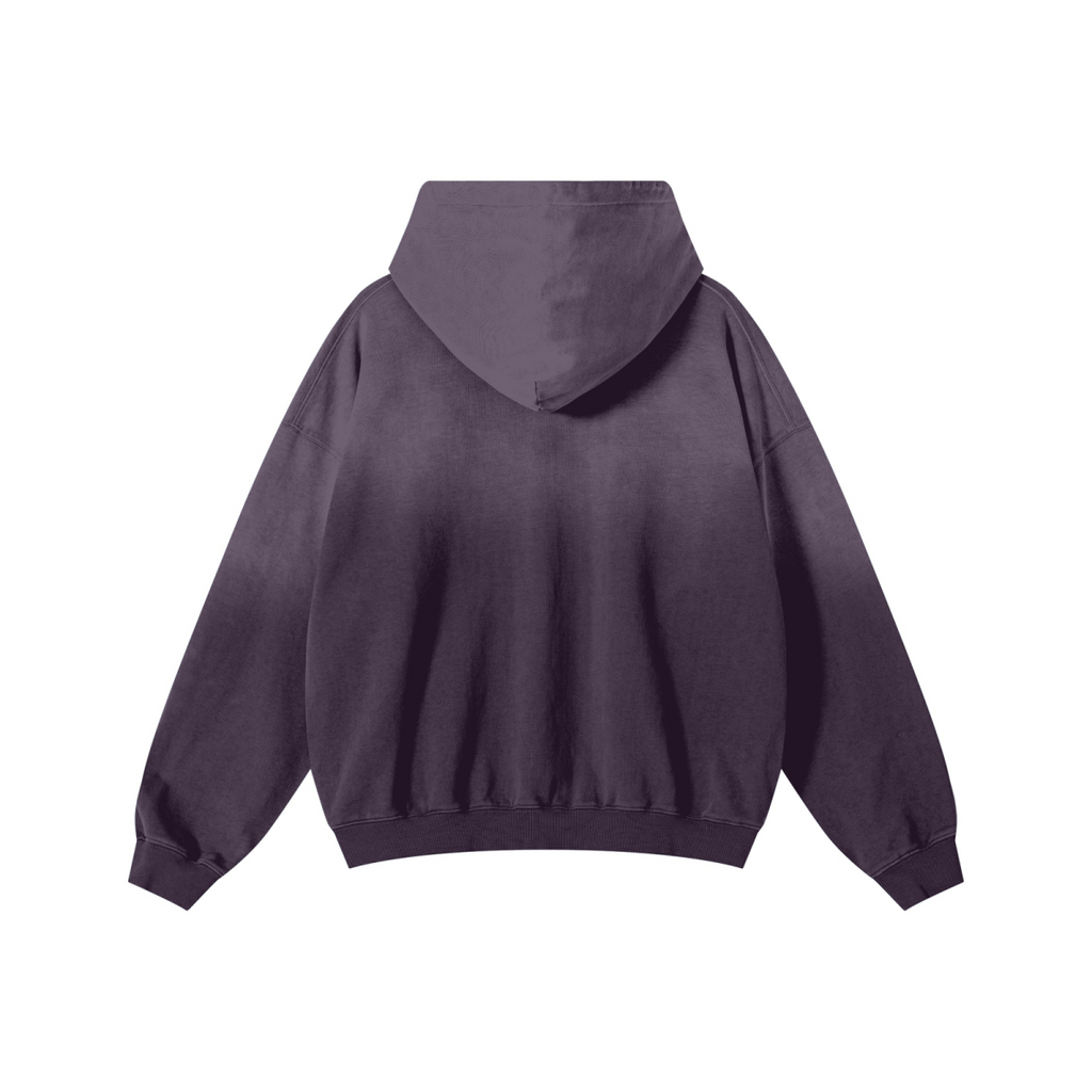 480GSM Unisex Monkey Wash Heavyweight French Terry Hoodie Vintage Purple