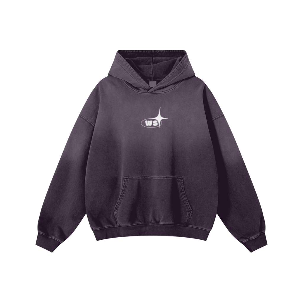480GSM Unisex Monkey Wash Heavyweight French Terry Hoodie Vintage Purple