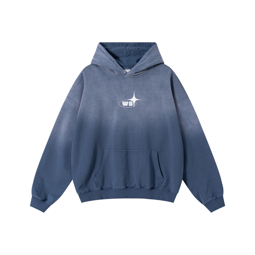 480GSM Unisex Monkey Wash Heavyweight French Terry Hoodie Vintage Blue
