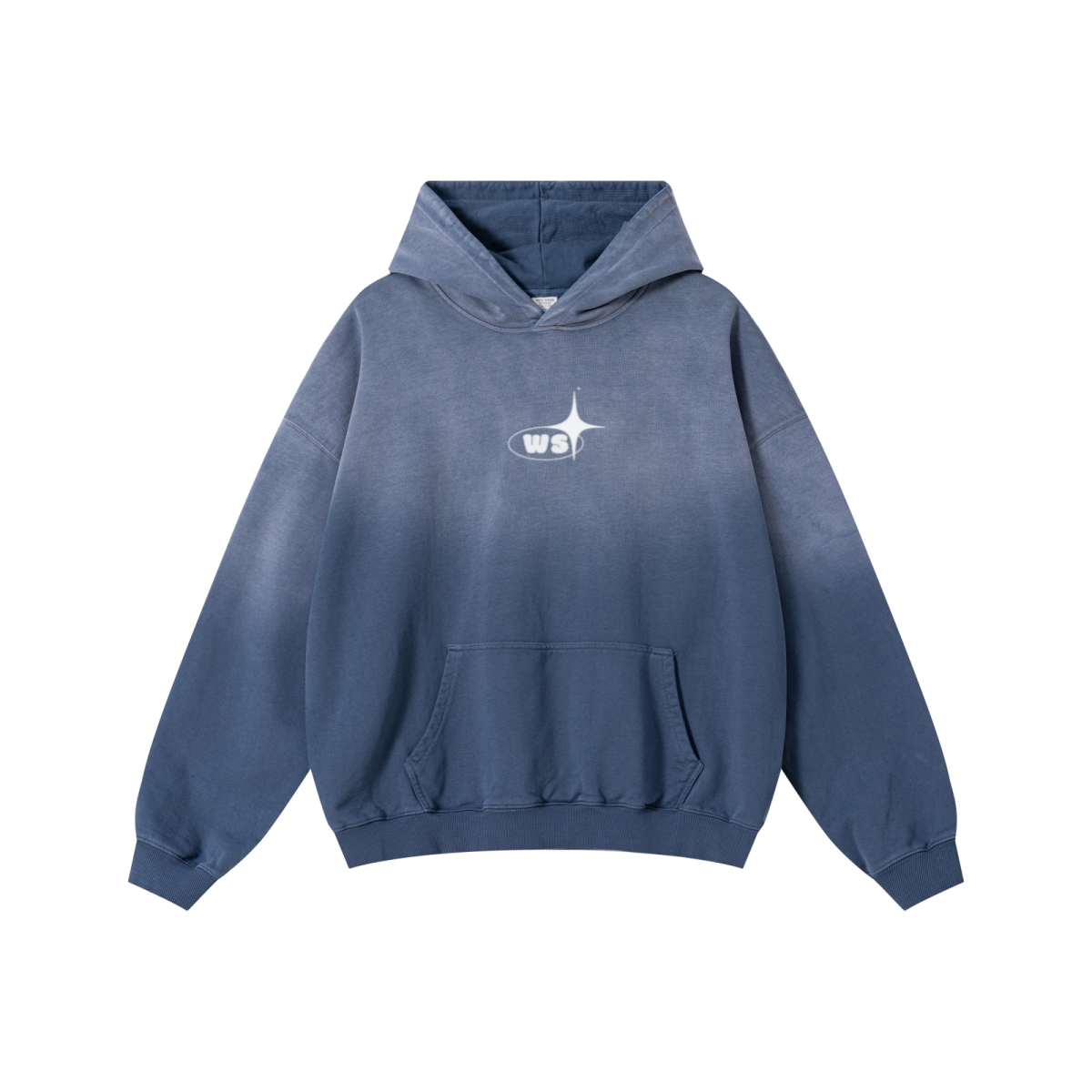 480GSM Unisex Monkey Wash Heavyweight French Terry Hoodie Vintage Blue