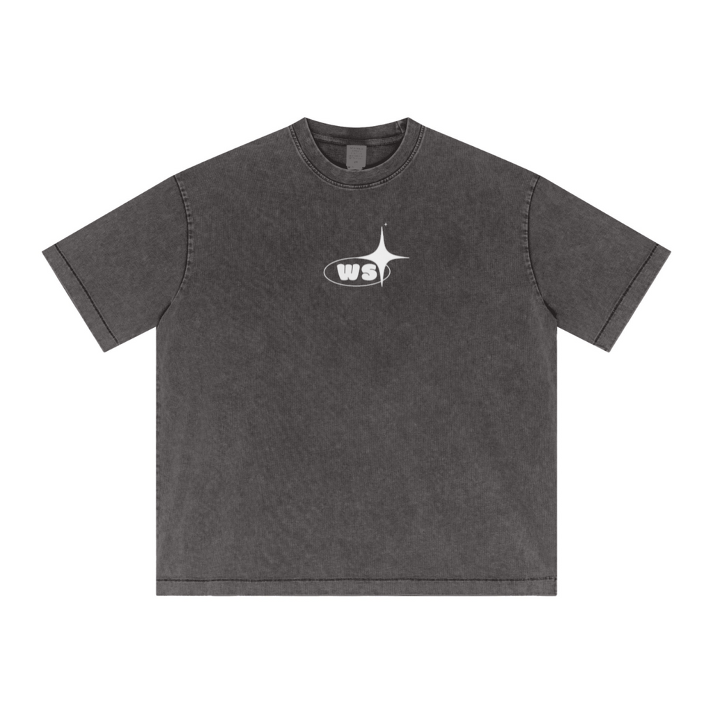285GSM Unisex Distressed Snow-Wash Batik Plain Fabric T-shirt Dark gray