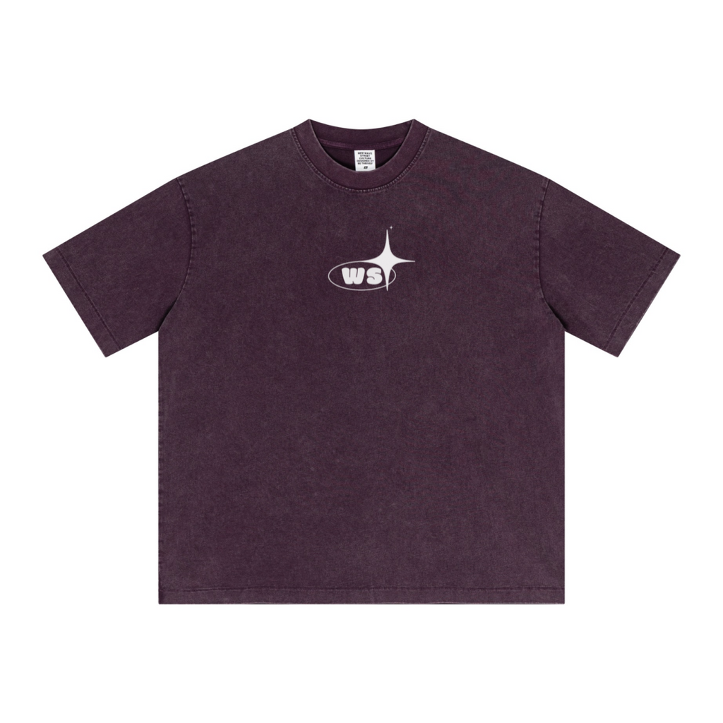 285GSM Unisex Distressed Snow-Wash Batik Plain Fabric T-shirt Purple