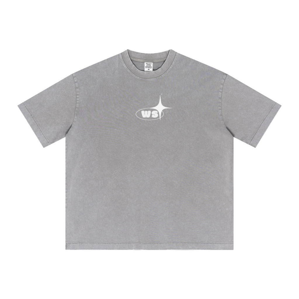 285GSM Unisex Distressed Snow-Wash Batik Plain Fabric T-shirt Light grey