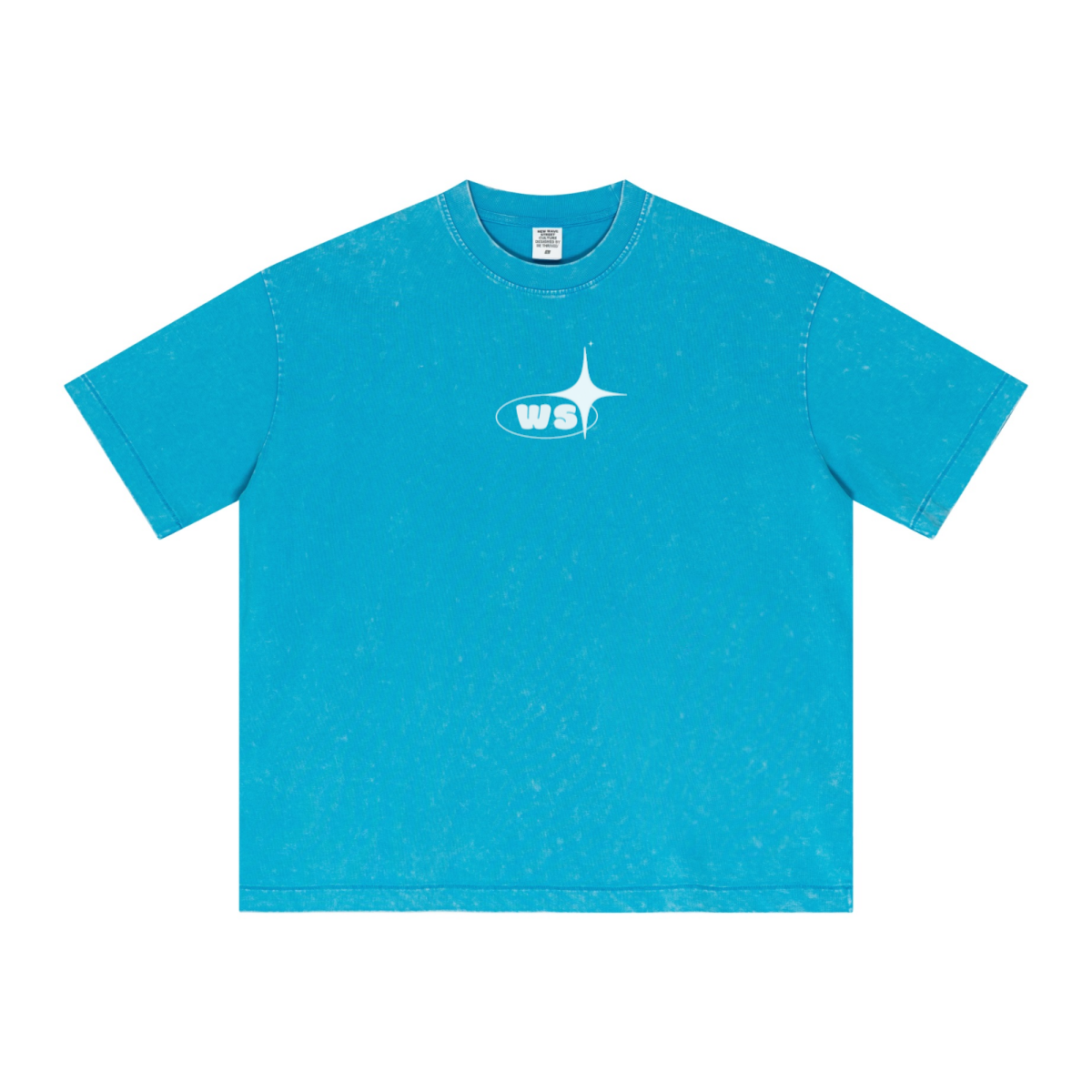 285GSM Unisex Distressed Snow-Wash Batik Plain Fabric T-shirt Blue