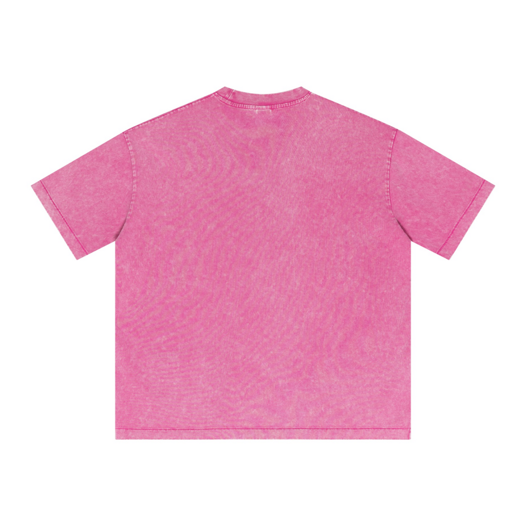 285GSM Unisex Distressed Snow-Wash Batik Plain Fabric T-shirt Pink
