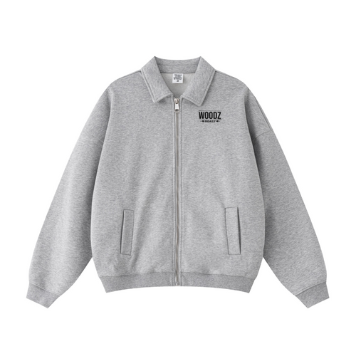445GSM Unisex Heavyweight Zip-Up Collared Sweatshirt Heathered Grey