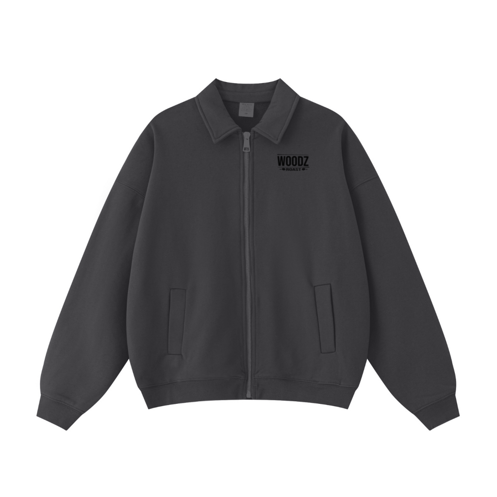 445GSM Unisex Heavyweight Zip-Up Collared Sweatshirt Charcoal Grey