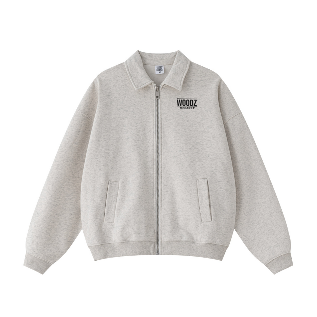445GSM Unisex Heavyweight Zip-Up Collared Sweatshirt Oatmeal Grey