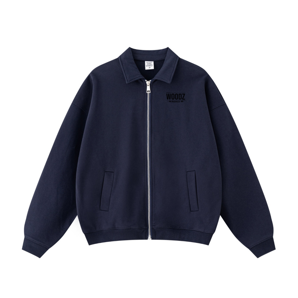 445GSM Unisex Heavyweight Zip-Up Collared Sweatshirt Navy Blue