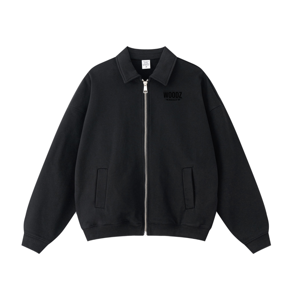 445GSM Unisex Heavyweight Zip-Up Collared Sweatshirt Black