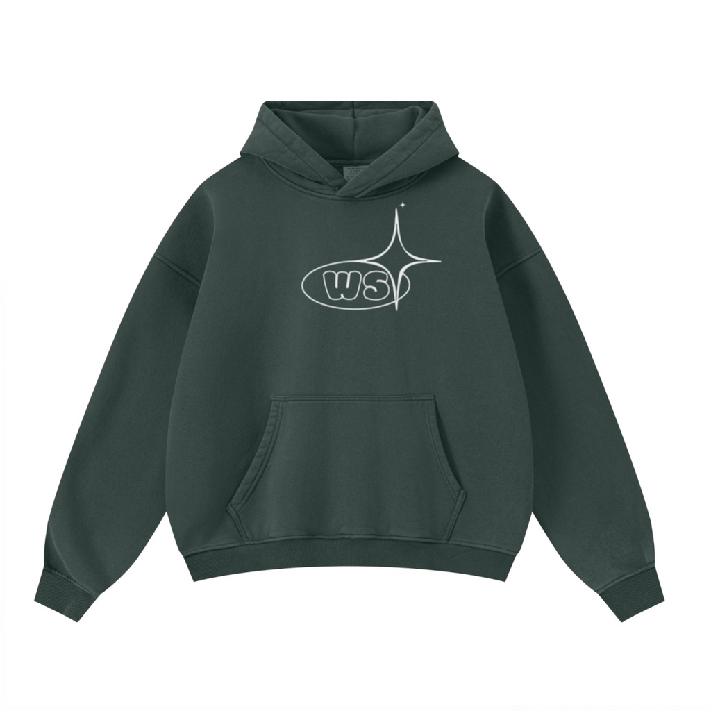 400GSM Unisex Washed Heavyweight Boxy-Fit Hoodie Vintage Moss Green
