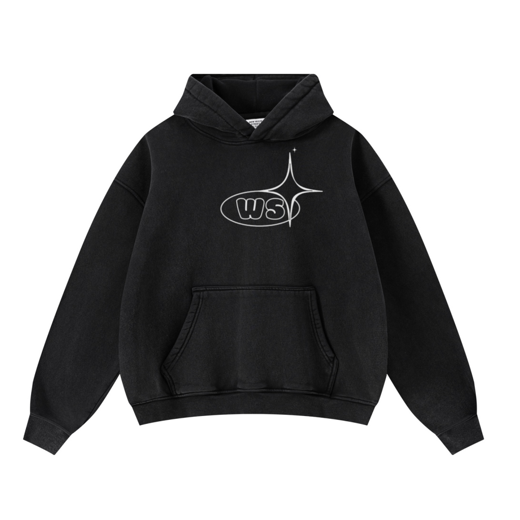 400GSM Unisex Washed Heavyweight Boxy-Fit Hoodie Vintage Black