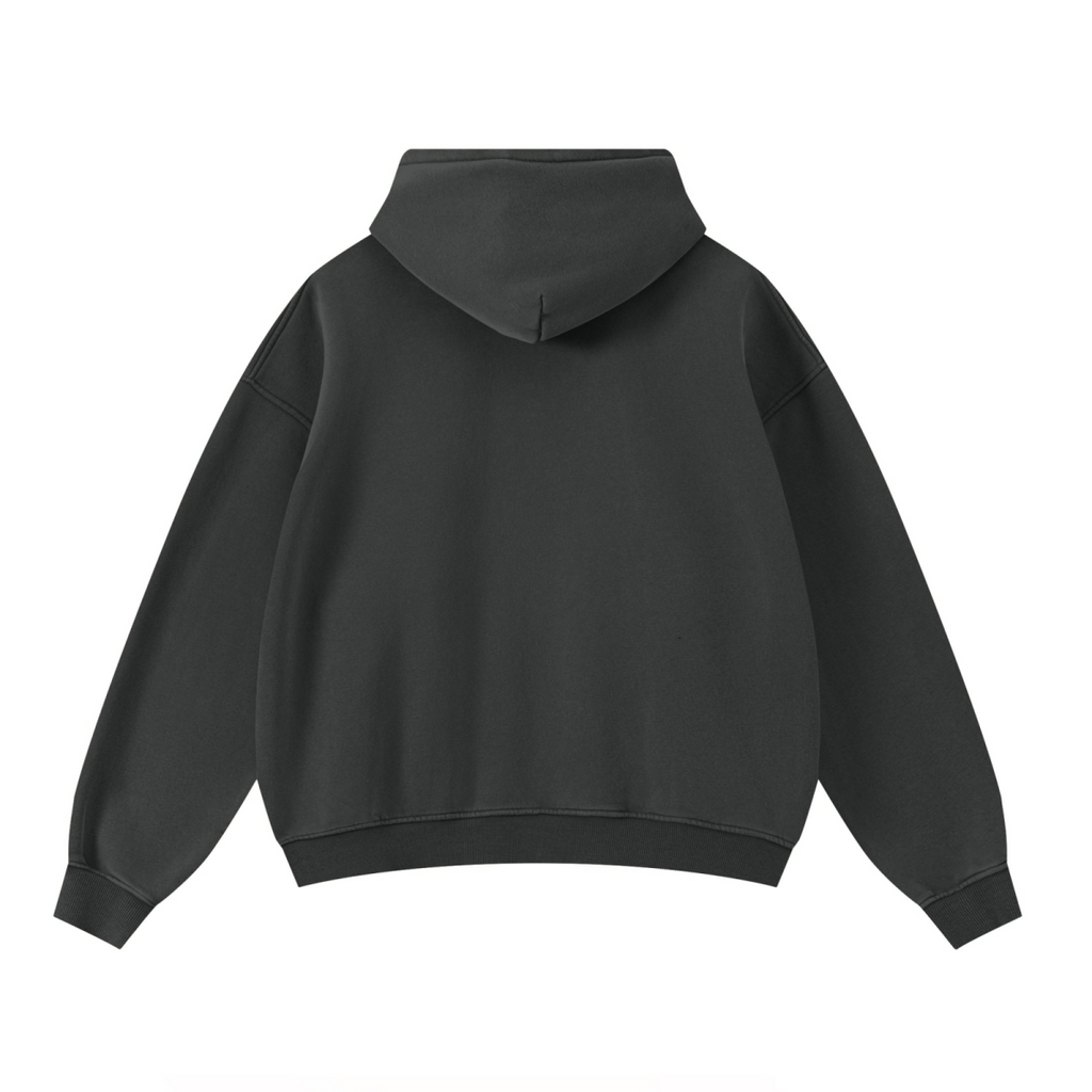 400GSM Unisex Washed Heavyweight Boxy-Fit Hoodie Vintage Dark Grey