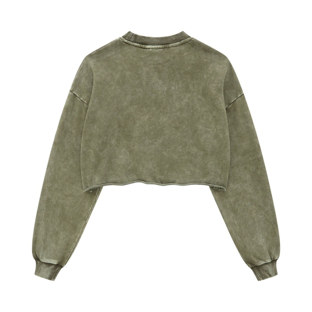 380GSM Women’s Heavyweight Distressed Snow-Wash Raw-Hem Cropped Long sleeve Olive green