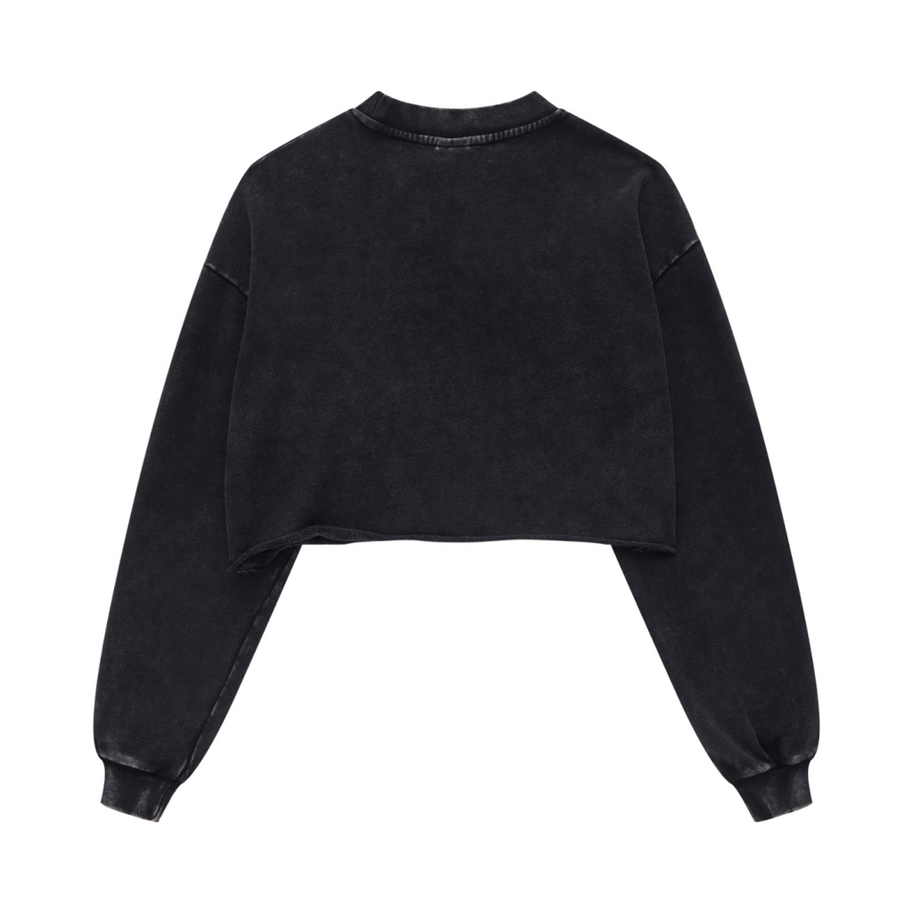 380GSM Women’s Heavyweight Distressed Snow-Wash Raw-Hem Cropped Long sleeve Snow wash