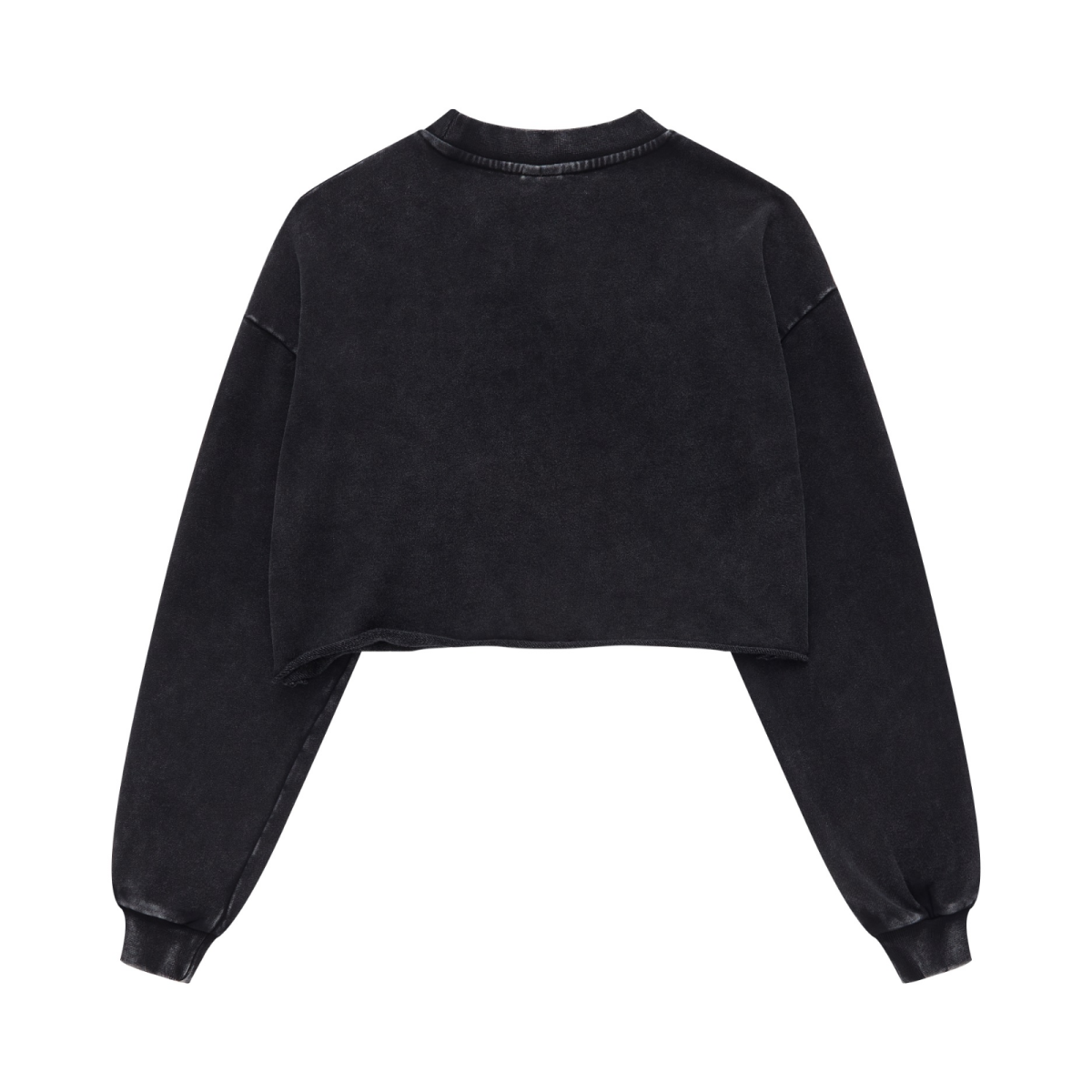380GSM Women’s Heavyweight Distressed Snow-Wash Raw-Hem Cropped Long sleeve Snow wash