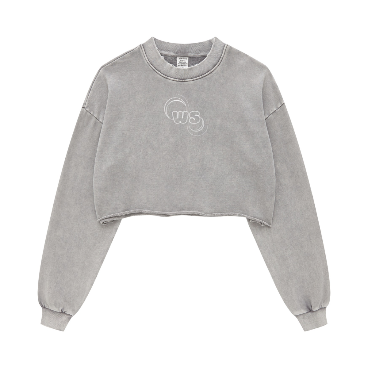380GSM Women’s Heavyweight Distressed Snow-Wash Raw-Hem Cropped Long sleeve Medium gray