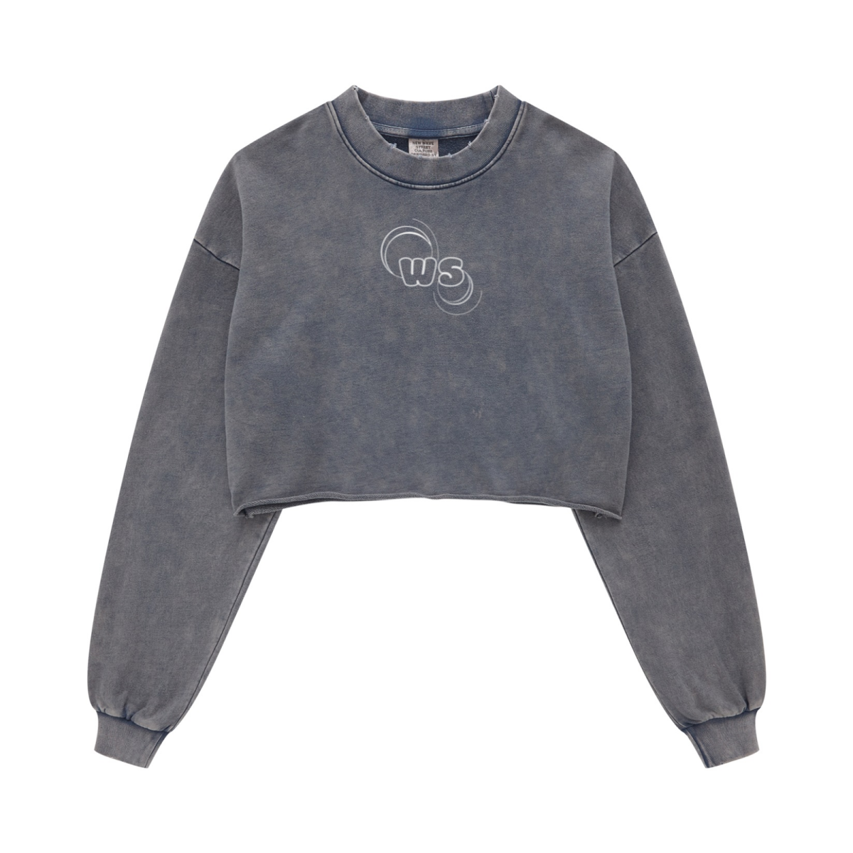 380GSM Women’s Heavyweight Distressed Snow-Wash Raw-Hem Cropped Long sleeve Royal blue