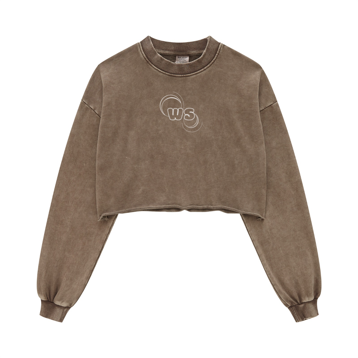 380GSM Women’s Heavyweight Distressed Snow-Wash Raw-Hem Cropped Long sleeve Coffee 