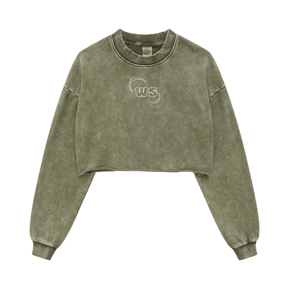 380GSM Women’s Heavyweight Distressed Snow-Wash Raw-Hem Cropped Long sleeve Olive green