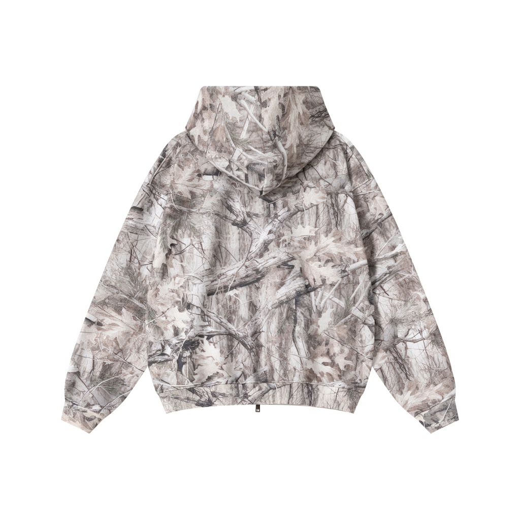 340GSM Unisex Heat Transfer Desert Camouflage Zip-Up Hoodie 	Branch Camouflage
