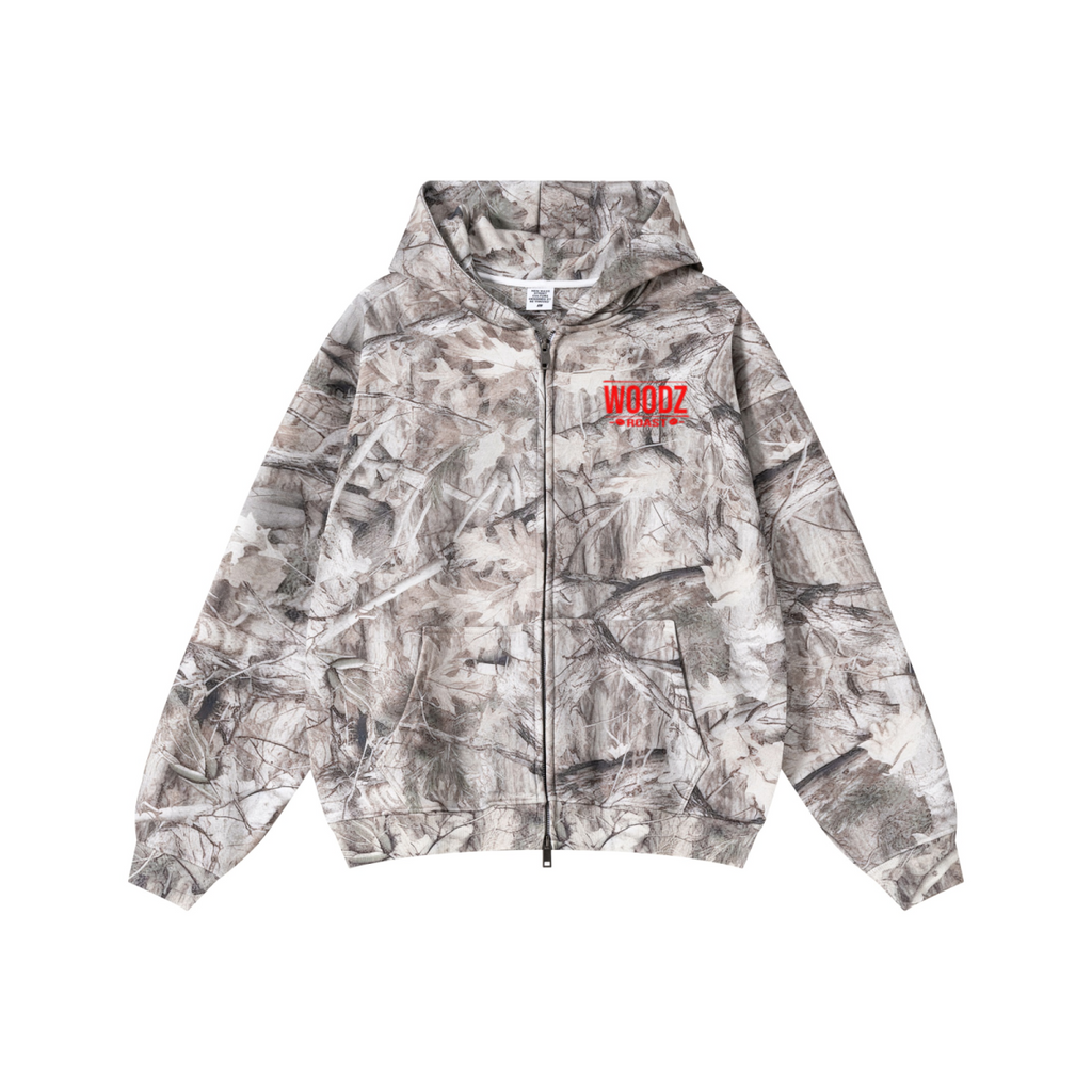 340GSM Unisex Heat Transfer Desert Camouflage Zip-Up Hoodie 	Branch Camouflage