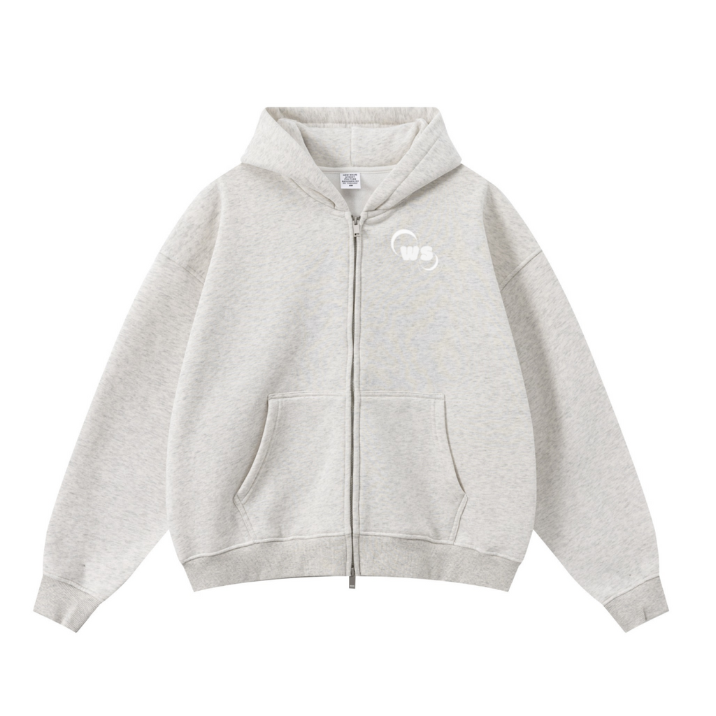 345GSM Unisex Boxy-Fit Double-Zip Hoodie Oatmeal Grey