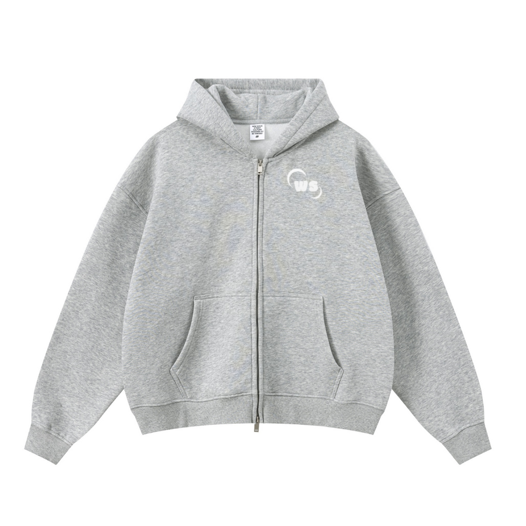 345GSM Unisex Boxy-Fit Double-Zip Hoodie Heathered Grey