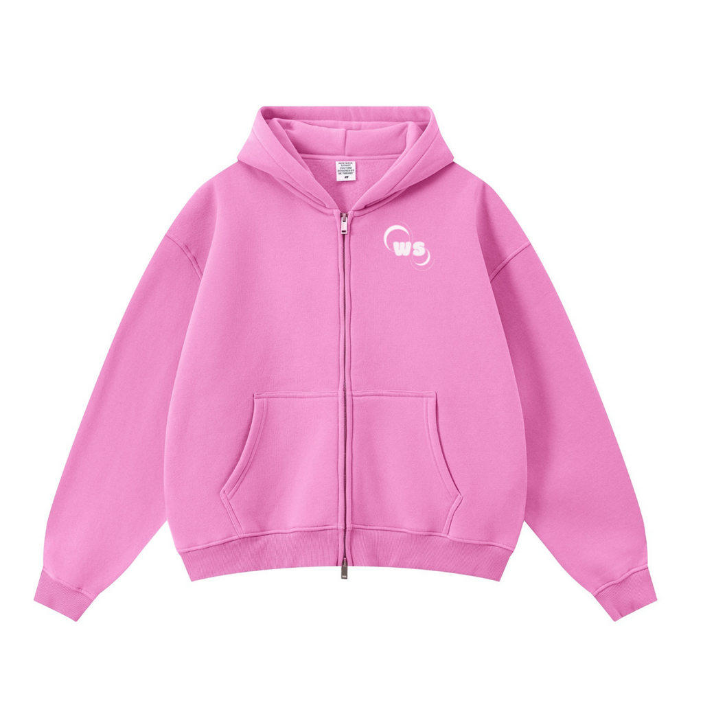 345GSM Unisex Boxy-Fit Double-Zip Hoodie Peach Pink