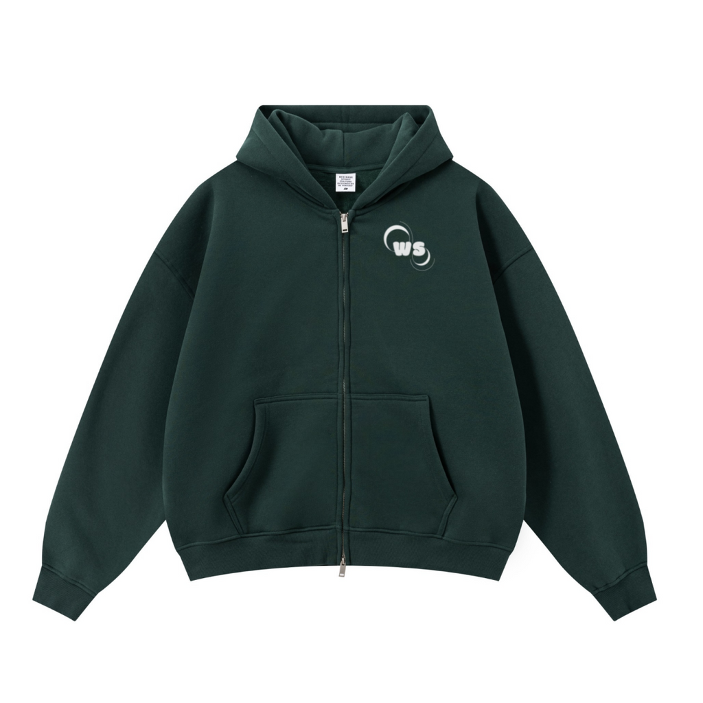 345GSM Unisex Boxy-Fit Double-Zip Hoodie Rainforest Green