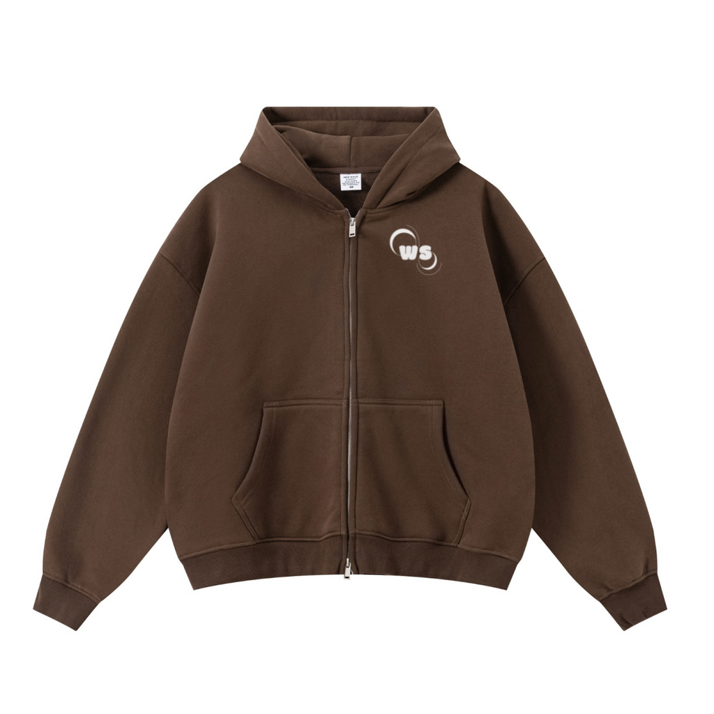 345GSM Unisex Boxy-Fit Double-Zip Hoodie Brown
